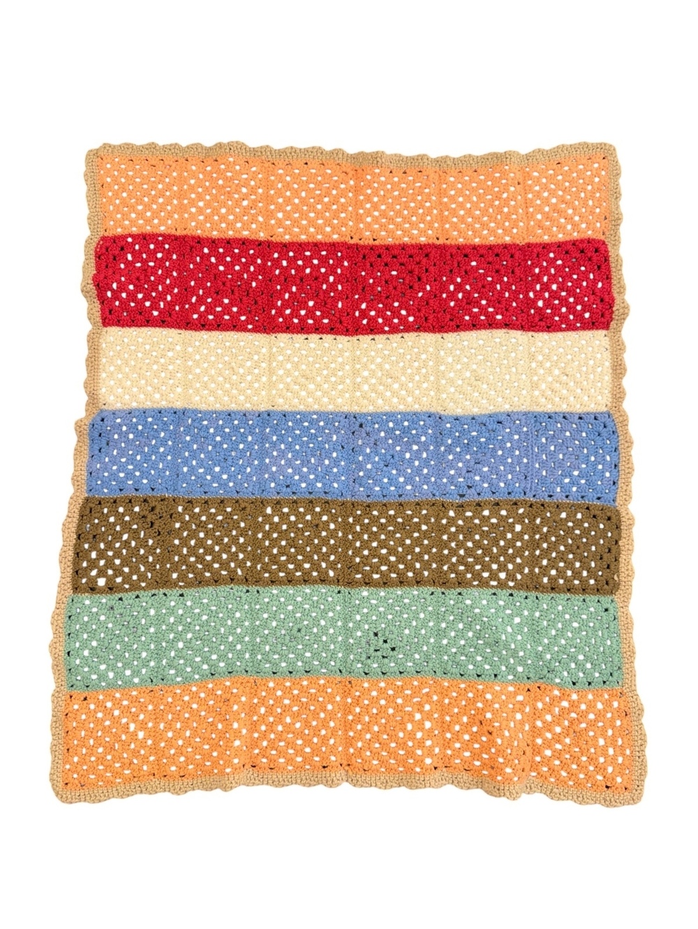 hand-crocheted multicolor striped baby/crib blanket